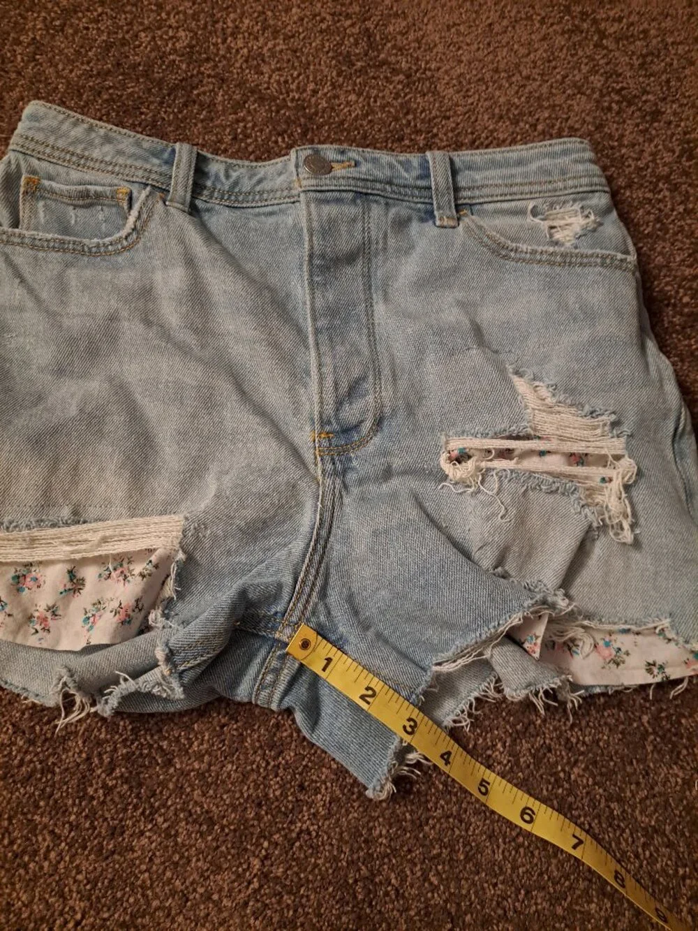 Hollister Distressed Ultra High-Rise Mom Shorts With Floral Panels
